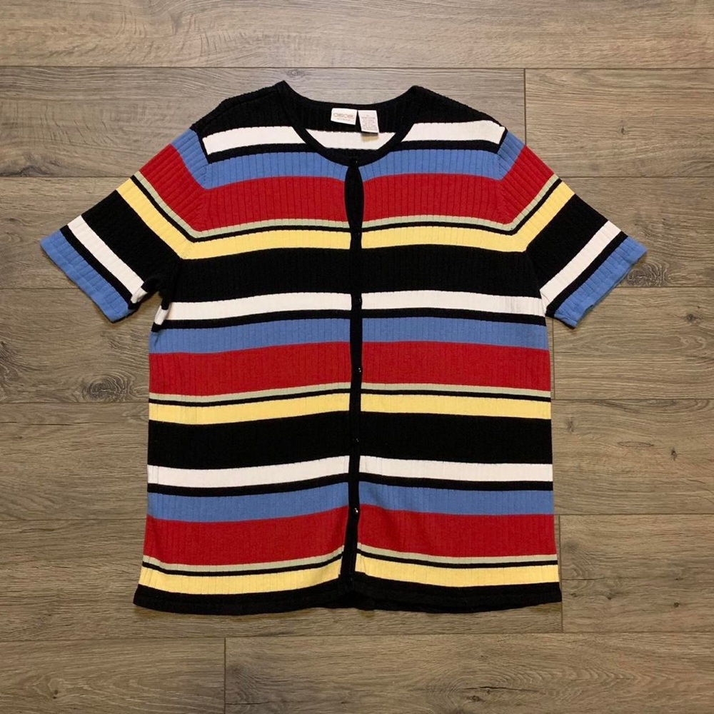 Vintage 1990’s Stripped Sweater Cardigan By Cherokee In Size 1X.